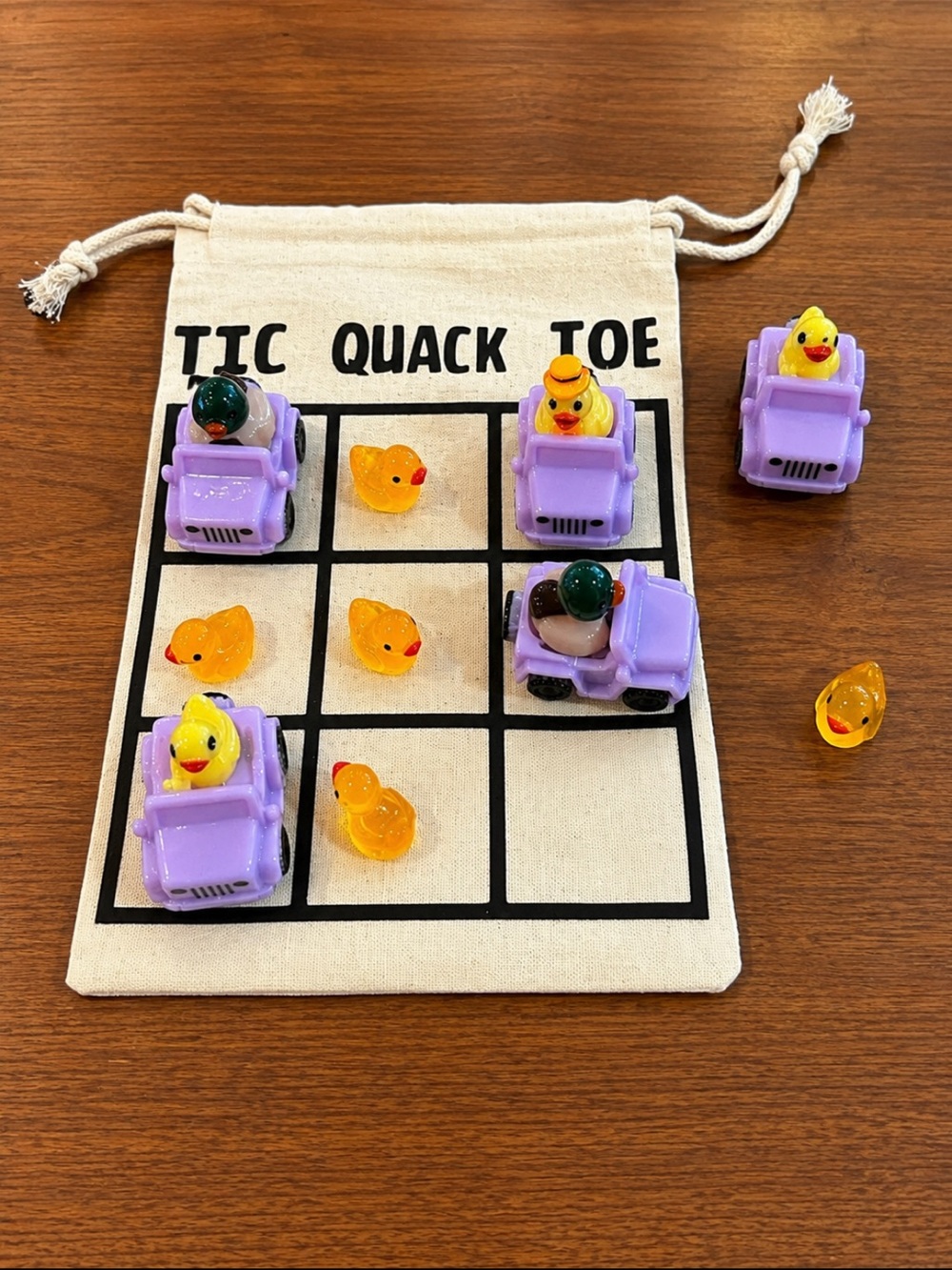 Canvas Drawstring Game Bag - Natural "Tic Quack Toe"